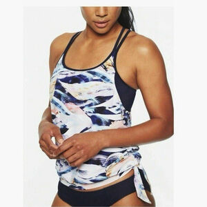 Athleta Blue Vivid Side Tie Blousy Tankini Women’s Small Top Swim Quick Dry